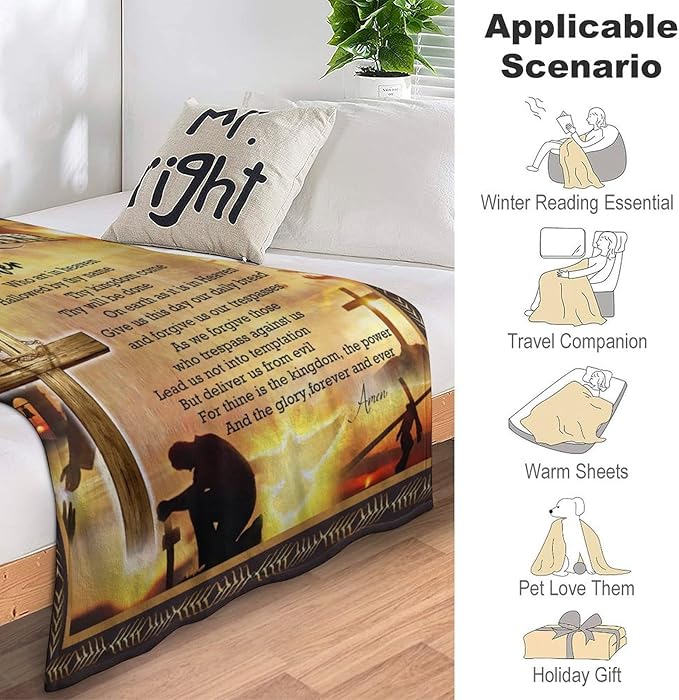 The Lord’s Prayer Print Blanket Christian Bible Verse Scripture Religious Faith Throw Blankets for Couch Sofa Bed Stuff Decor Gifts Fleece Plush Flannel Bedding for Lover Men Women Boys Girls 60"x80"