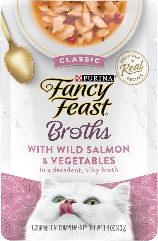 Purina Fancy Feast Lickable Wet Cat Food Broth Topper Complement, Classic With Wild Salmon and Vegetables - (Pack of 16) 1.4 oz. Pouches