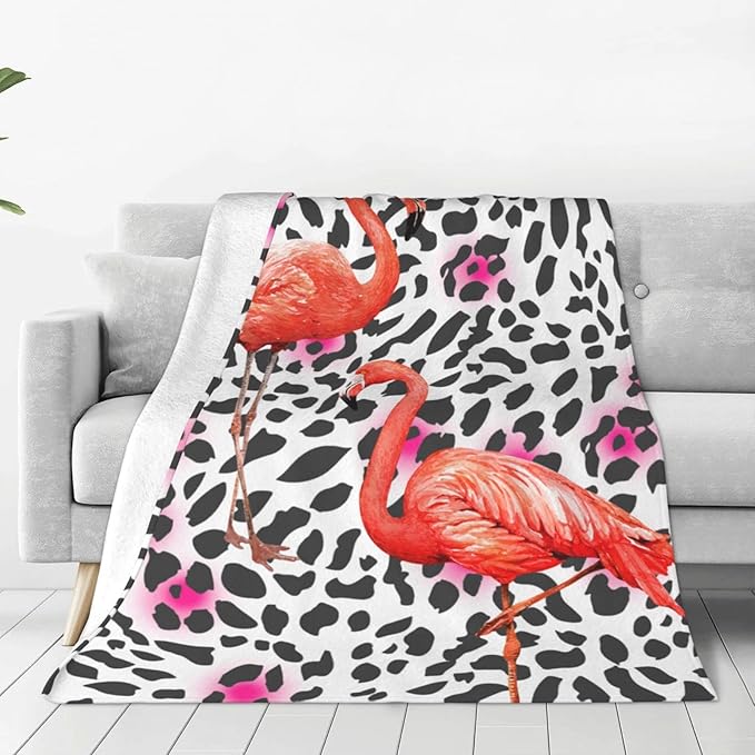Fuzzy Throw Blanket 350 GSM Fleece Ultra-Soft Microfiber Blanket for Adults Kids Gift Couch, Sofa, Bed Pink Flamingo Leopard 60"x50"