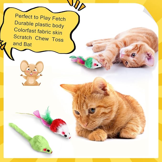 Syhood 120 Pcs Fur Mice Cat Toys Catnip Mouse Toys with Rattle Sound for Cats Mini Mice for Indoor Cats Kitten Interactive Play Assorted Color