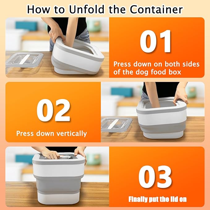 BNOSDM Collapsible Dog Food Storage Container, 5-13 Lbs Cat Food Bin Pet Storage Container with Magnetic Lid, Folding Bowl, Scoop and Measuring Cup for Dog Cat Pet Dry Food