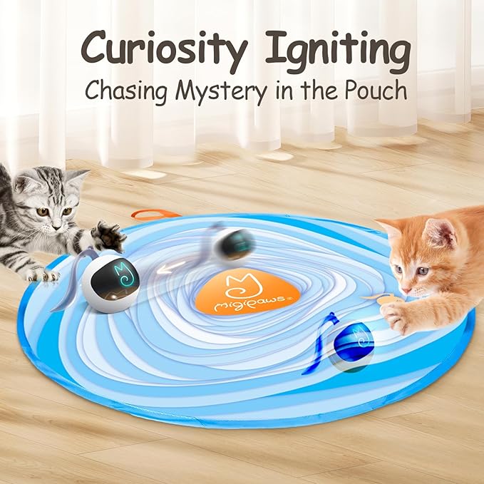 Migipaws Interactive Cat Ball Toy Set, Fun Tracker, Glowing Chase Ball with MystiChaser Pouch, Fluffy Tail, A Small Mice (White)