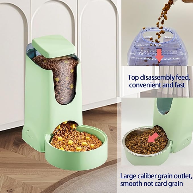 Pets Automatic Gravity Feeder Dogs 2.8L Food & 4L Water Dispenser Set with Stainless Steel Bowl for Small Medium Big Puppy Kitten(Light Green)