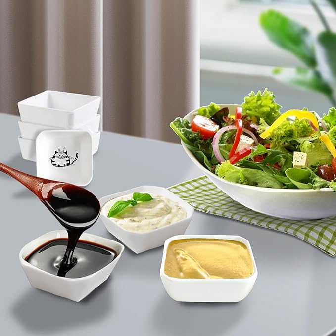 BigNoseDeer Super Cute Cat Ceramic Sauce Dish,Mini Side Seasoning Dish,Condiment Dishes,Sushi Soy Dipping Bowl,Snack Serving Dishes,Meow Porcelain Small Saucer Set(Set of 6)