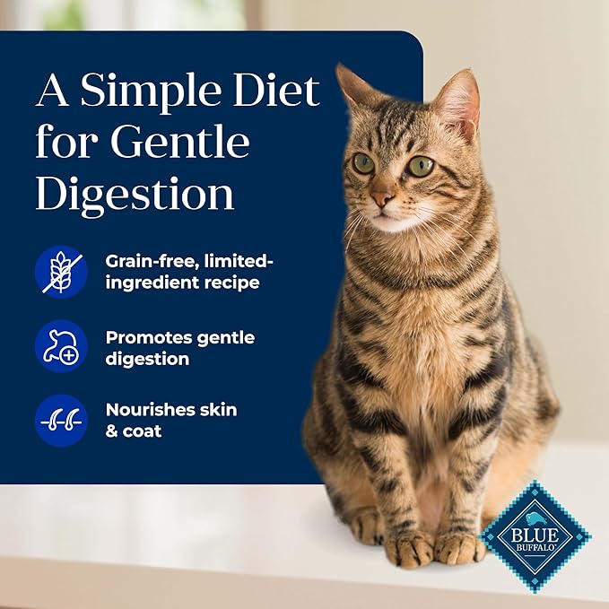 Blue Buffalo Basics Grain-Free Dry Cat Food, Skin & Stomach Care, Limited Ingredient Diet for Indoor Cats, Duck & Potato Recipe, 5-lb. Bag