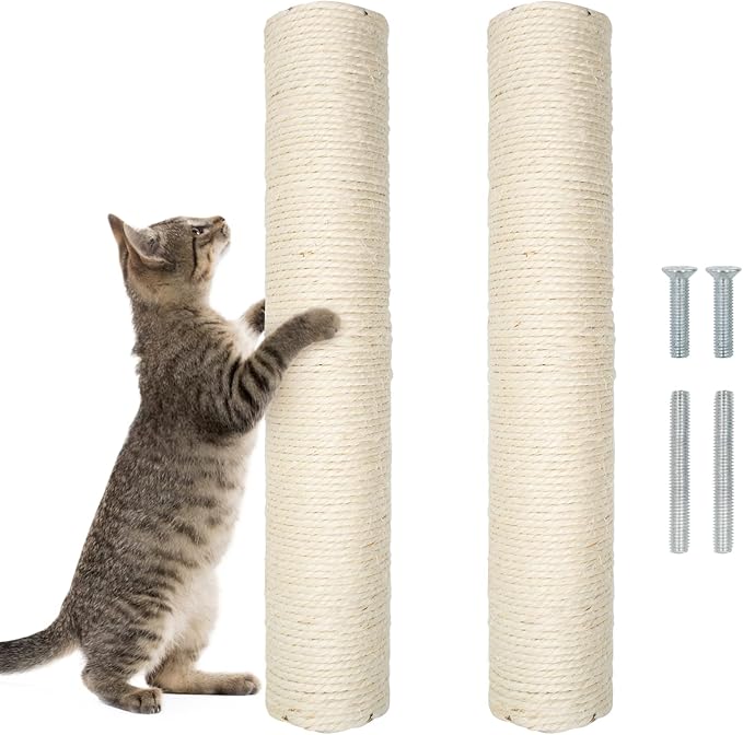 15" Cat Scratching Replacement Posts Natural Sisal Scratcher Post for Cats Cube Tower Kittens Scratch Pole Perch Interactive Toys Furniture Accessories Deterrent Tree 2 Pack Include M8 Screws White