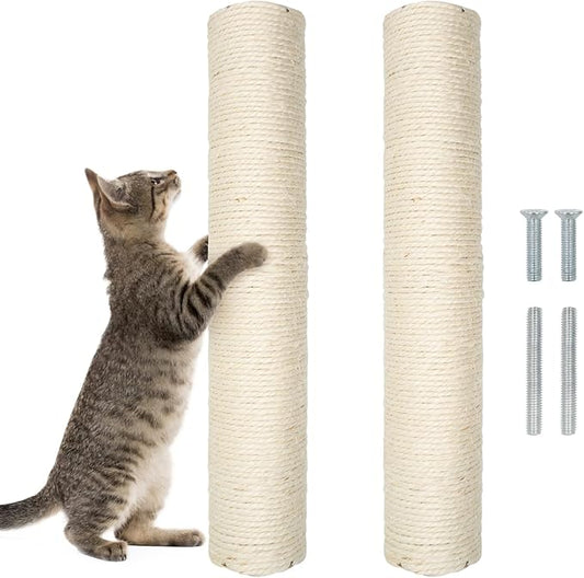15" Cat Scratching Replacement Posts Natural Sisal Scratcher Post for Cats Cube Tower Kittens Scratch Pole Perch Interactive Toys Furniture Accessories Deterrent Tree 2 Pack Include M8 Screws White