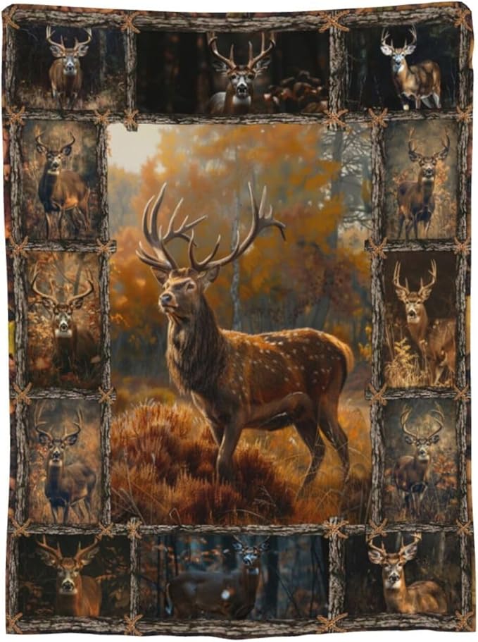 Wildlife Deer Blanket for Woman Retro Deer Throw Blanket Farmhouse Elk Decor Stuff Merch Cozy Flannel Fleece Fuzzy Soft Plush Lightweight Bedding Wild Animal Gifts for Girls Deer Lover Couch 50"X40"