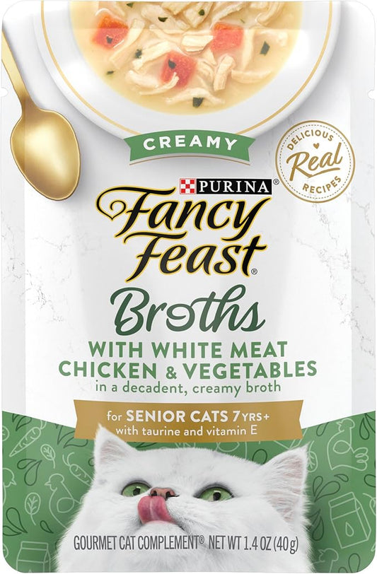 Purina Fancy Feast Lickable Senior Cat Food Broth Topper Creamy with White Meat Chicken - (Pack of 16) 1.4 oz. Pouches