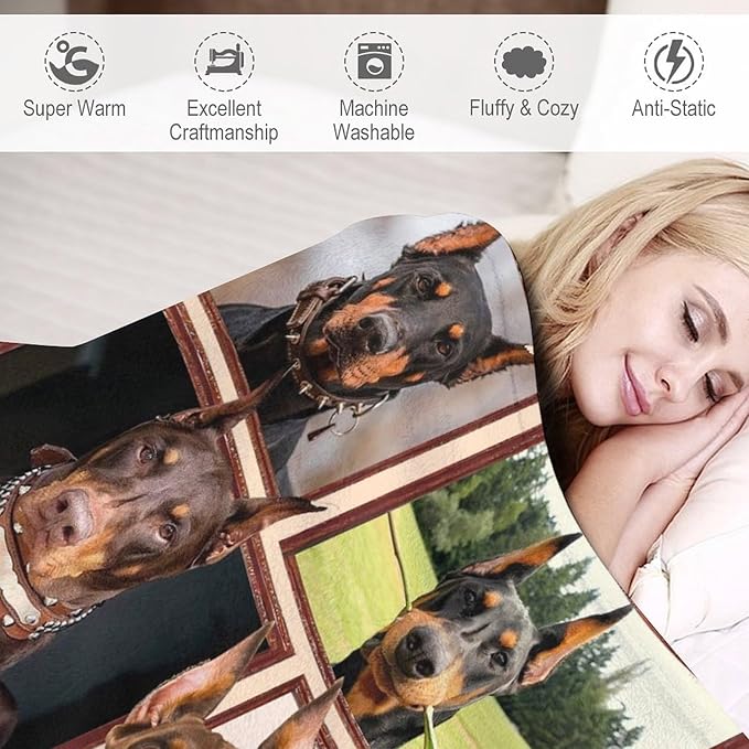 Doberman Blanket Dog Doberman Gifts for Girls Boys Woman Kids Doberman Lover Throw Blankets Soft Blanket Warm Fleece Flannel Plush Blankets for Bed Sofa Couch 50"x60"