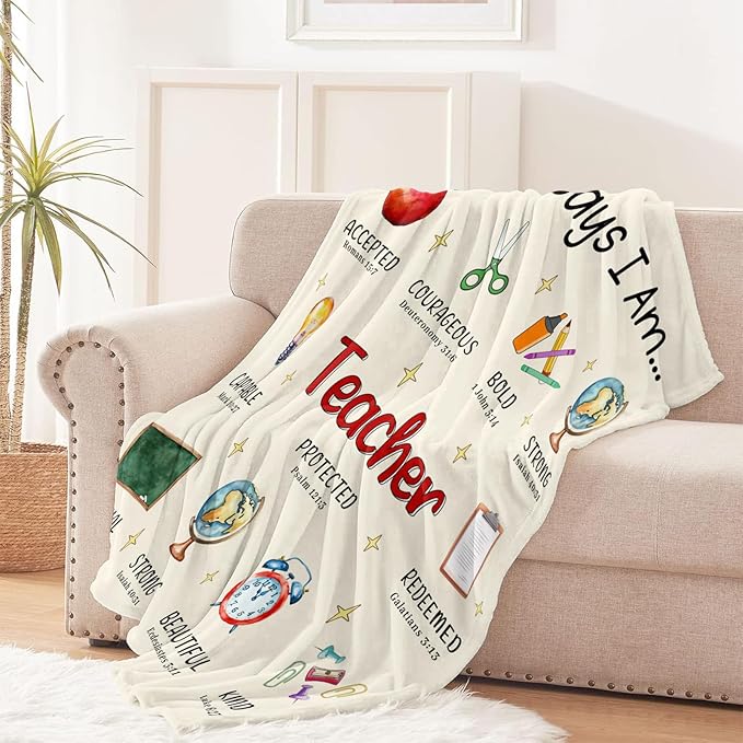 CIUGOIG Christian Gifts for Women, God Says I Am Teacher Blanket 50"x60", Inspirational Religious Birthday Gifts for Teacher Bible Verse Blanket, Teacher Gifts, Christian Teacher Gifts