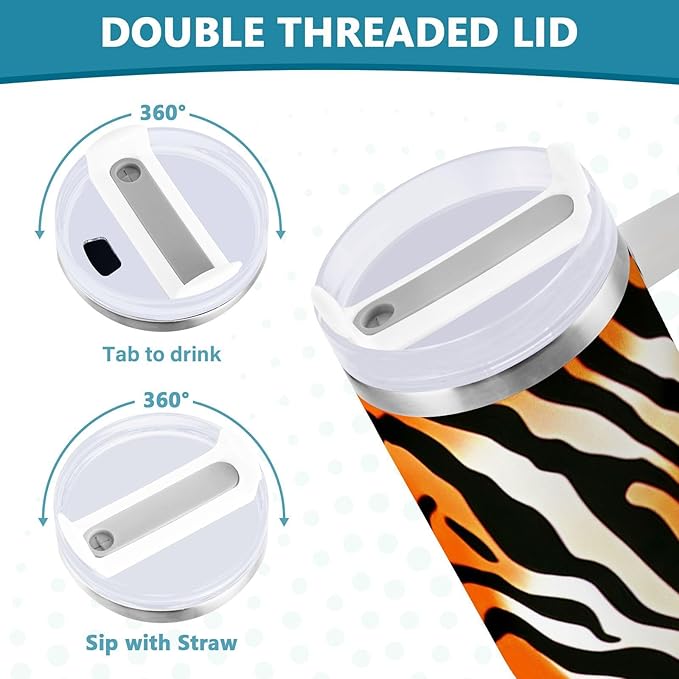 Boccsty Tiger Skin Texture Tiger Insulated Tumblers Black Orange Stripe Reusable Stainless Steel Tumbler 30 oz Cup Coffee Travel Mug Water Bottle with Handle & Flip Straw for Home Office Car