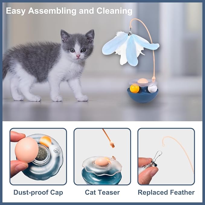 Interactive Cat Feather Toys, Catnip, Track Balls, Cat Teaser for Indoor Cats and Kittens Exercise (Indigo)