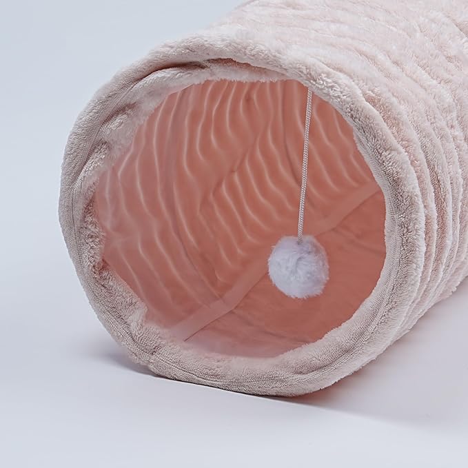 Luxurious Cat Tunnel,43" Straight Cat Tunnel Bed with Balls,Cat Toys for Indoor Cats,Collapsible Peekaboo Cat Cave for Kitten Toys（Pink Stripe）