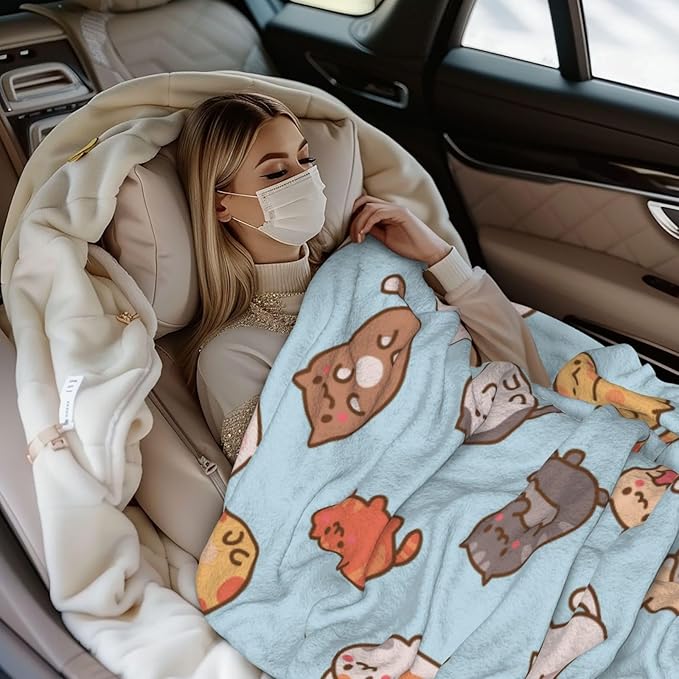 Kids Cute Cats Print Blanket Throw 60"x50", Plush Flannel Blankets with Cats On It, Soft Warm Decorative for Kids Women Cat Lovers