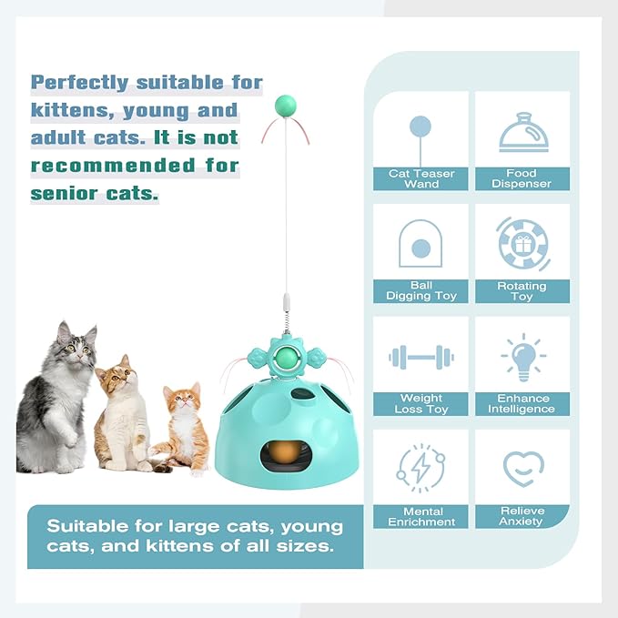 Interactive Cat Toys for Indoor Cats,4 in 1 Cat Treat Puzzle Slow Feeder Cat Wand Dancer Rolling Treat Ball Maze,Cat Treat Dispenser Puzzle Toy Cat Toys for Indoor Cats for Kitten Adult Cat