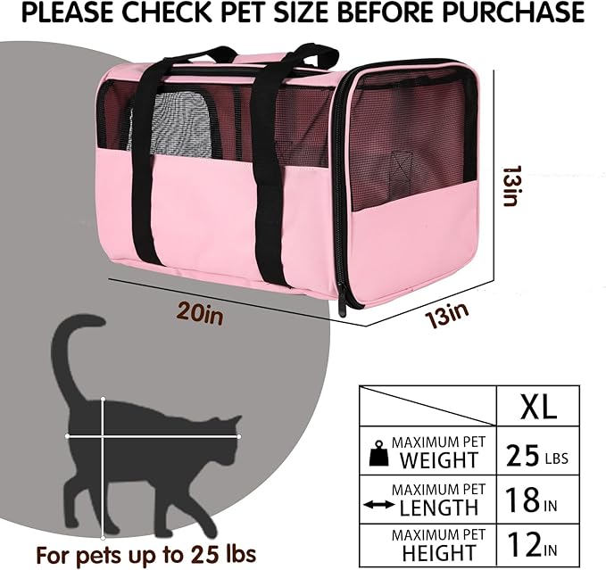 Carriers Soft-Sided Pet Carrier Pink for Medium Large Cats Dogs Undertake 35Lbs,Ventilated Mesh Windows,Top Load Cat Carrier with Airline Approved(X-Large,Pink)