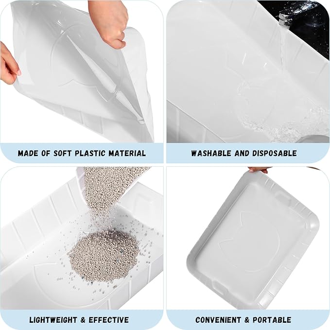 Bokon 25 Pcs Disposable Litter Boxes for Cats Plastic Cat Litter Tray Kitten Litter Pan for Kitty Rabbit Guinea Pig Hamster Pets Supplies Travel Home Toilet, 15.7 x 11.8 x 3 Inches (White)