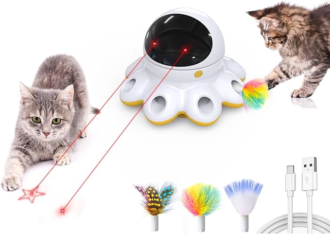 ORSDA 2-in-1 Cat Toy, Interactive Cat Toys for Indoor Cats, Automatic Laser Pointer Cat Toy, 8 Holes Mice Whack A Mole Moving Feather, USB Rechargeable Electronic Kitten Toys