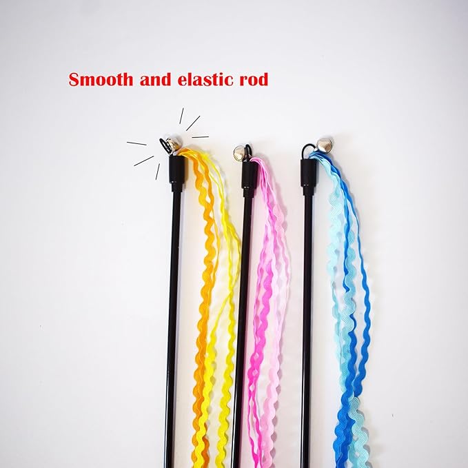 Cat Wands, 3 PCS String Cat Toys Colorful Ribbon Cat Stick Interactive Cat Teaser Wand for Cat Kitten Kitty Playing Toy