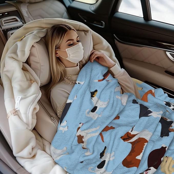 Kids Cute Dogs Puppies Print Blanket Throw 80"x60", Plush Flannel Blankets with Dogs On It, Soft Warm Decorative for Kids Women Adults Dog Lovers