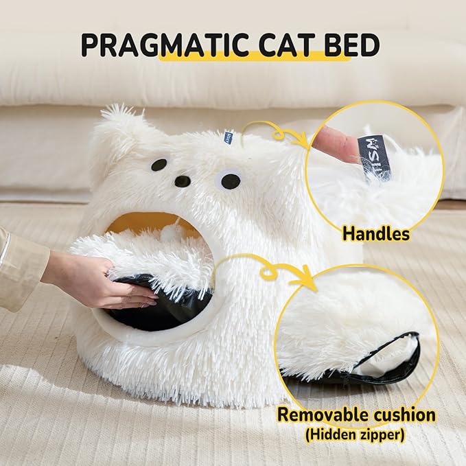 CATISM Cat Bed, Cat Beds for Indoor Cats, Cat Cave, Cat Cave for Indoor Cats, Cat Bed Cave, Large Cat Beds, Cozy Hooded Cat Bed with Soft Cushion, Removable Washable Cat Beds