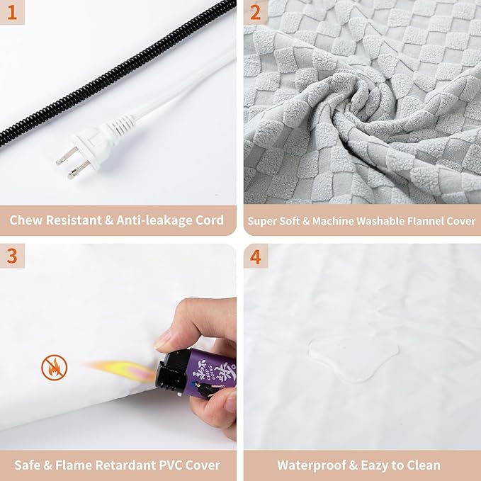 32x20 Inch Dog Heating Pad, Heated Dog Bed Indoor, Heated Cat Bed with Steel-Wrapped Cord, 25-Level Timer & 11-Level Adjustable Temperature Pet Heating Pad