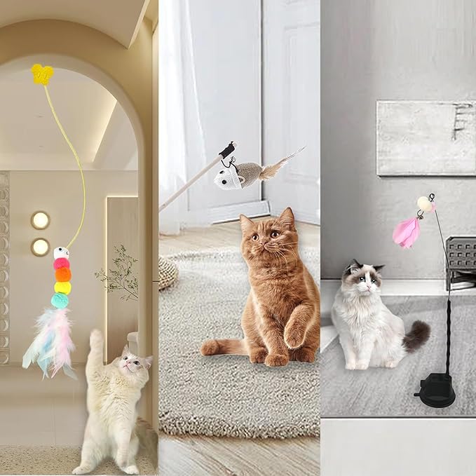 Cat Toy Set, 23 Pcs Deluxe Gift Set - Includes Launcher, Standing & Hand-held Wand, Balls, Silent Toys - Entertain & Engage Your Cat