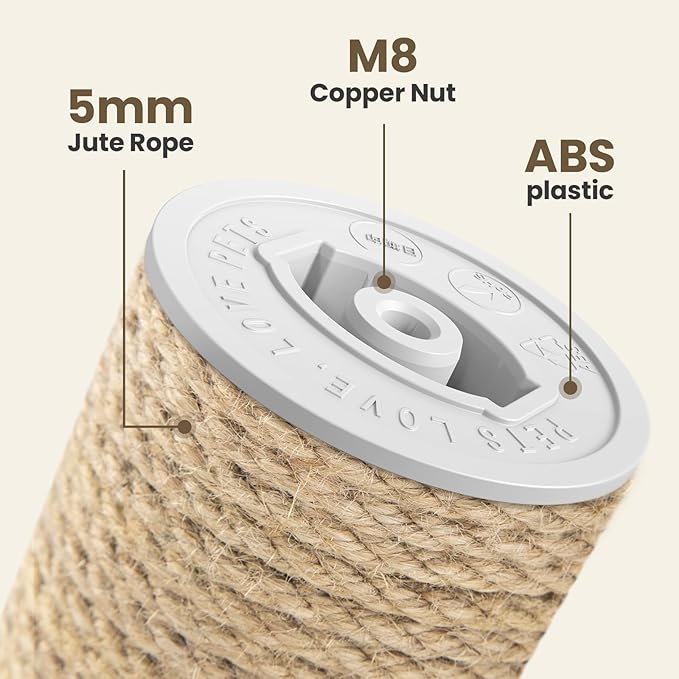 SVD.PET Cat Scratching Post Replacement, 17” x 2.95” Jute Rope Cat Tree Replacement Post, Refill Scratcher Posts with M8 Screws for Indoor Cat Tree, Cat Tower and DIY Cat Scratcher (1PCS)