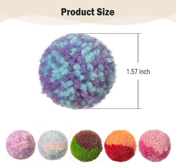 SHSHWANG Soft Pom Pom Cat Toy Balls 6 Pack, Cats Interactive Plush Toy Ball for Indoor Cats, Kitty, Kitten Chasing Toy Balls