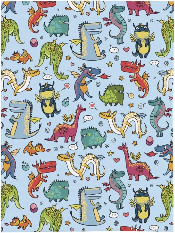Kids Cute Dragon Print Blanket Throw 80"x60", Plush Flannel Blankets with Dragons, Soft Warm Decorative for Kids Women Adults