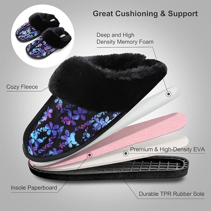 Besroad Winter Fuzzy House Slippers Sandals Plush Faux Fur Fluffy Flats Slippers Warm Slide Shoes for Women