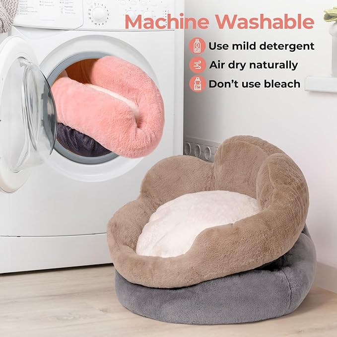 MEWOOFUN Cat Bed for Indoor Cats, Fluffy Cat Couch Bed Washable, Round Cute Pink Cat Sofa with Non-Slip Bottom, Pet Bed for Puppy and Kitten(Pink, 23")