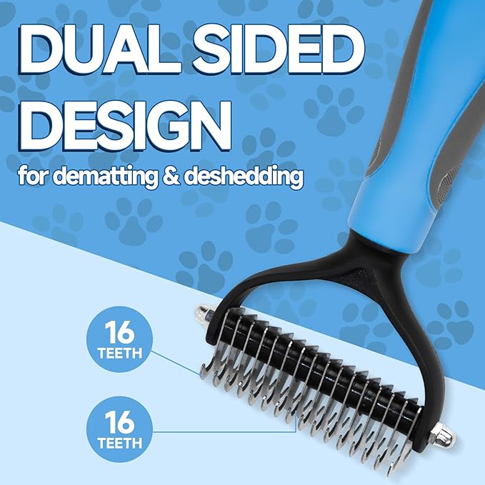 Double-Sided Ultra Wide Pet Grooming Brush - Shedding Tool with Metal Bottom Comb for Dog/Cat Hair Removal