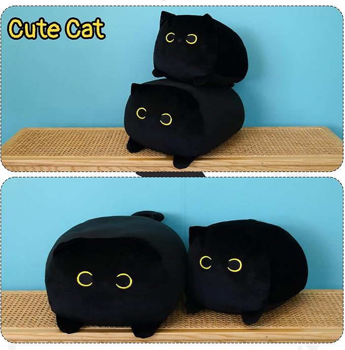 Black Cat Plush Pillow,13" Black Cat Stuffed Animals.Cute Black Cat Plushie,Kawaii Plush Cat Pillow,Stuffed Cat Toys for Kid,Black Cat Gift for Birthday Christmas