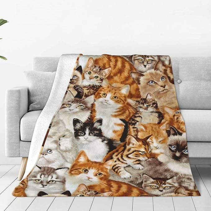 Cute Cat Flannel Fleece Bed Blanket Throw Blanket Lightweight Cozy Plush Blanket for Bedroom Living Rooms Sofa Couch 60"x50"