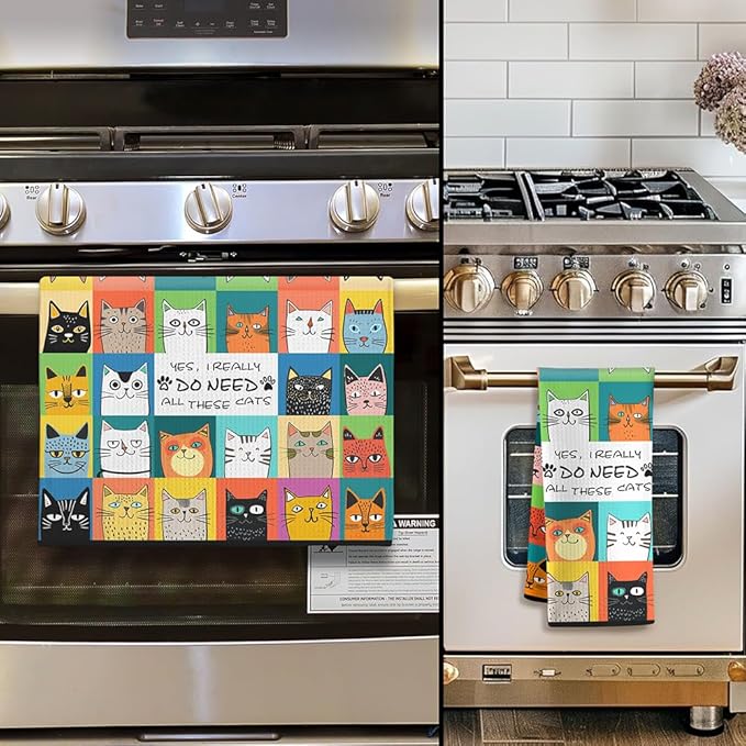 Cat Kitchen Towels,Cat Dish Towels,Cat Towels,Cat Hand Towel,Black Cat Gifts,Crazy Cat Lady Gifts,Cat Lady Gifts,Black Cat Gifts for Women,Gifts for Cat Lovers for Women,Decorative Kitchen Towels