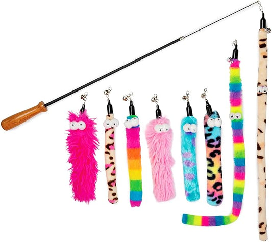 Cat Toy Wand Cat Toys Set Cat Fishing Pole Toy Retractable Interactive Kitten Toys Fishing Rod Cat Toy Cat Teaser Wand Cat Wand Toys For Incdoor Cats Cat Worm toy Fuzzy Worm Kitten Toys Interactive
