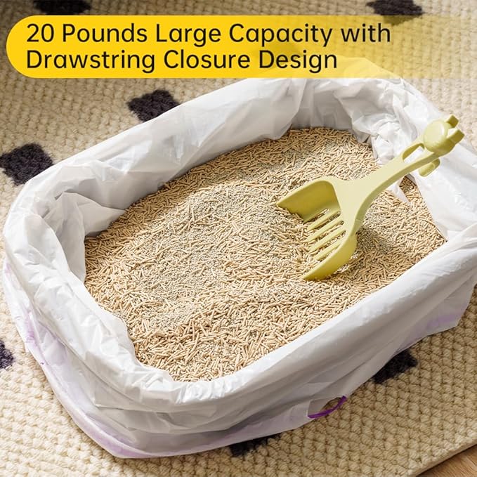 60 Count Self-Cleaning Cat Litter Box Liners, Fit for MW-SCO1/MW-SC02/MW-LR01, Heavy Duty Drawstring Waste Bags, 20 Pounds Capacity (19" x 18")
