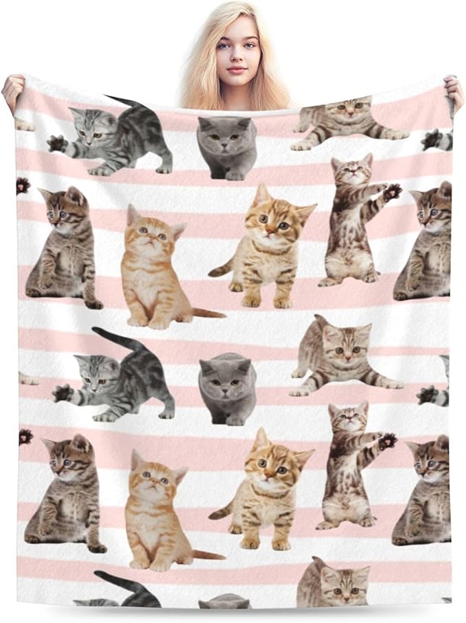 Fuzzy Throw Blanket 350 GSM Fleece Ultra-Soft Microfiber Blanket for Adults Kids Gift Couch, Sofa, Bed Cute Cat 80"x60"