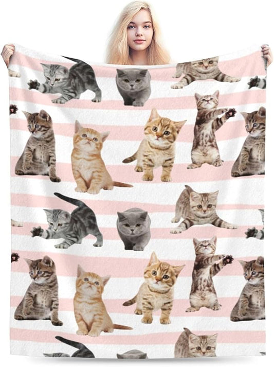 Fuzzy Throw Blanket 350 GSM Fleece Ultra-Soft Microfiber Blanket for Adults Kids Gift Couch, Sofa, Bed Cute Cat 50"x40"