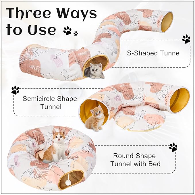Cat Tunnel Bed, Cat Tunnels Cat Toys for Indoor Cats S-Shape Cat Tube and Cat Donut Tunnel Cave Large Cat Toys Interactive Cat Stuff Supplies