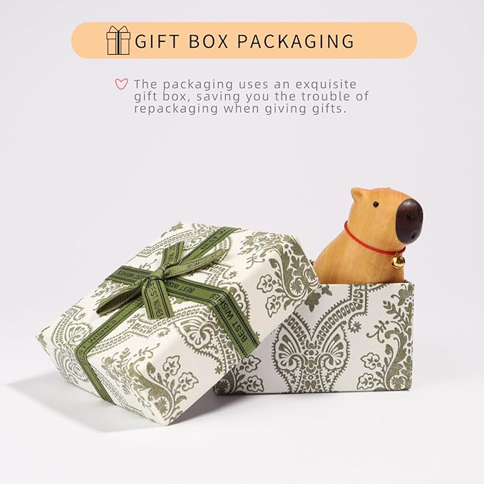 Capybara Wooden Figurine, Handmade Art Carved Water Hog Small Animal Garden Statue, Desk Decoration Lovely Gift Home Decor Table Living Room Bedroom Bookshelf Decoration