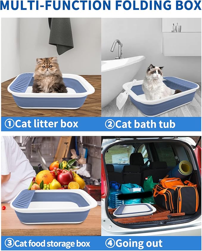 BNOSDM 8 Pcs Small Kitten Collapsible Litter Box Low Entry for Travel Set, Litter Boxes for Senior Cats, Foldable Cat Toilet, Open Small Litter Pan for Kittens (Blue)