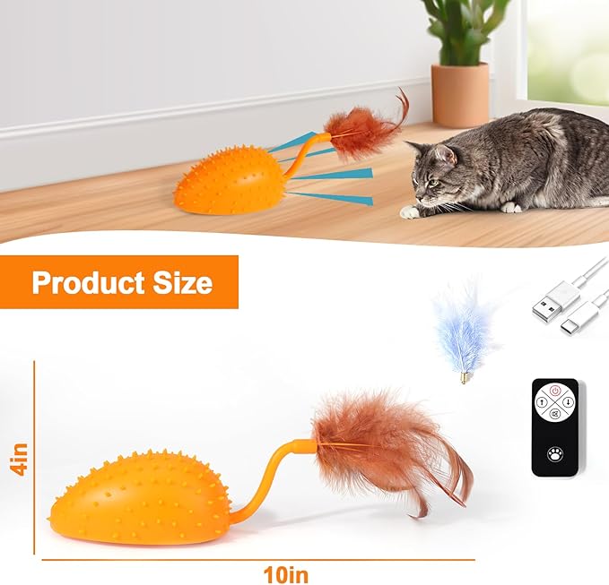 BABORUI Upgraded Cat Interactive Toy, Remote Control Mouse Toy, Automatic Cat Mouse Toys with Feathers, Moving Smart Cat Toy Car for Indoor Cats, USB Rechargeable
