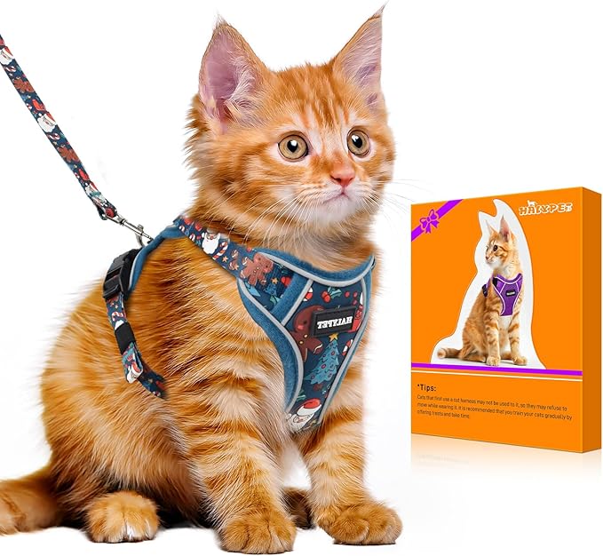 Halypet Cat Harness and Leash Set [MAX Safety 4th-Gen Upgrade] Escape Proof Adjustable Cat Leash Comfortable Soft Vest Easy to Wear Kitten Harness with Reflective Strip for Cats Walking, S Night Blue