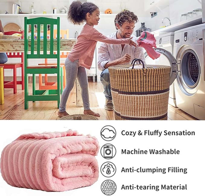 Pink Fleece Fuzzy Throw Blanket, 3D Fleece Ribbed Jacquard Blanket, Aesthetic Room Decor for Couch Sofa Bed, Gifts for Christmas, Birthdays