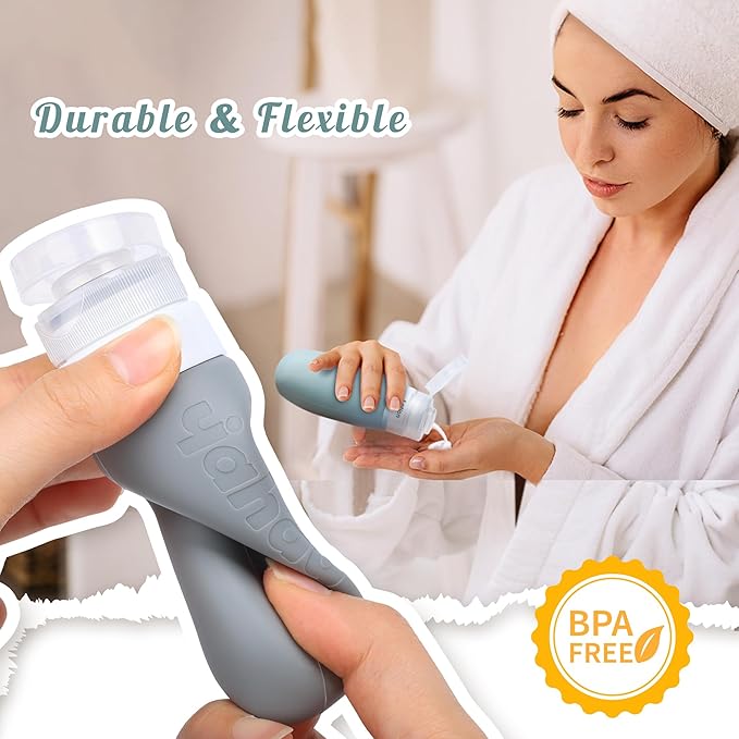 3oz Travel Bottles for Toiletries,Silicone Leak Proof Squeezable Travel Containers,TSA Approved Travel Essentials Bag for Shampoo Conditioner,5 Pack,Dark Pack