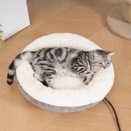 MARUNDA Heated Cats Bed for Indoor Use, Electric Cats Heated Bed Pets Heating Bed for Cats and Small Dogs, Washable Heated Pets Bed with Automatic Heating Pad (20" Round)