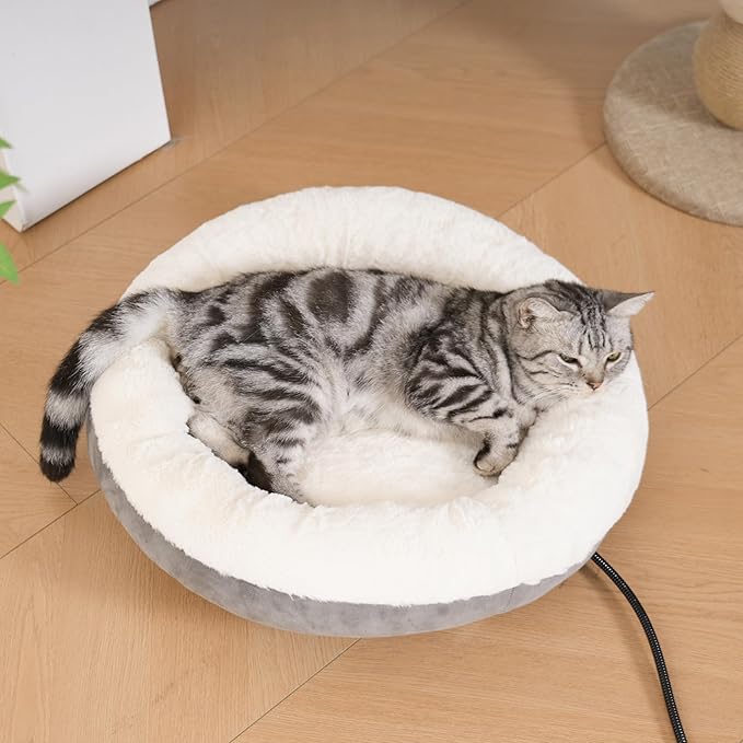 MARUNDA Heated Cats Bed for Indoor Use, Electric Cats Heated Bed Pets Heating Bed for Cats and Small Dogs, Washable Heated Pets Bed with Automatic Heating Pad (20" Round)